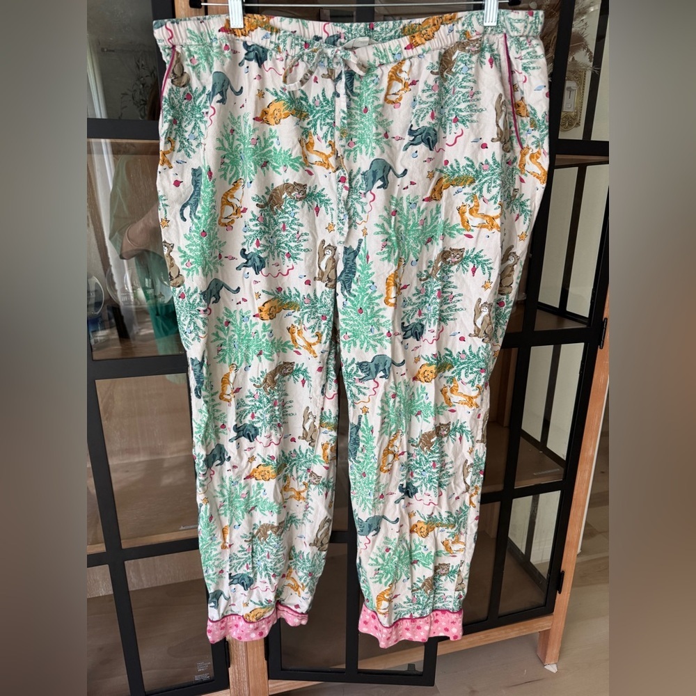 Printfresh Pajamas pants Frisky Firs cats print Lightweight Flannel Sweet Cream